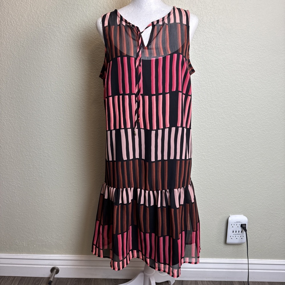 Apt. 9 Dress Medium Womens NWT Pink Striped Sleeveless Ruffle Hem Shift Lined